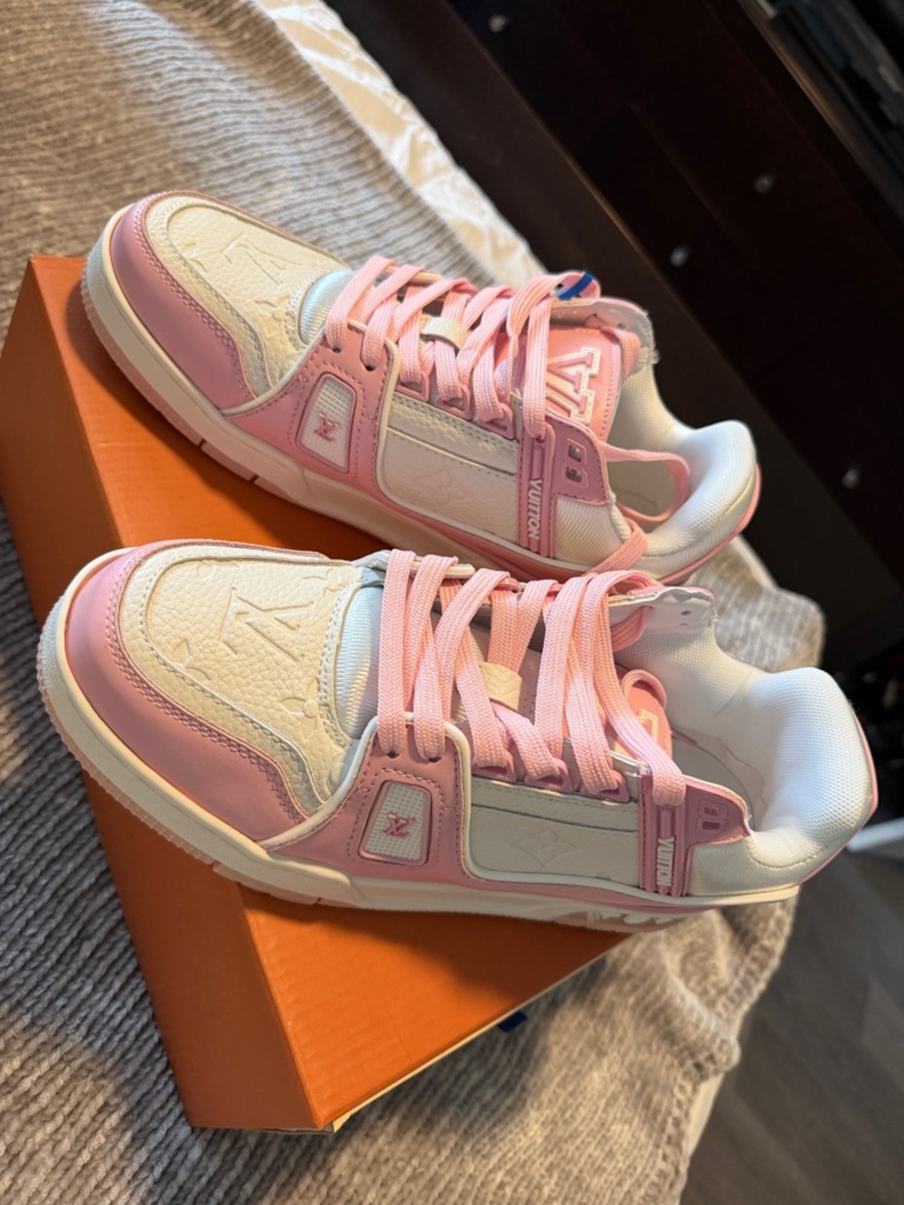 Louis Vuitton Pink and White Court Classic Sneakers